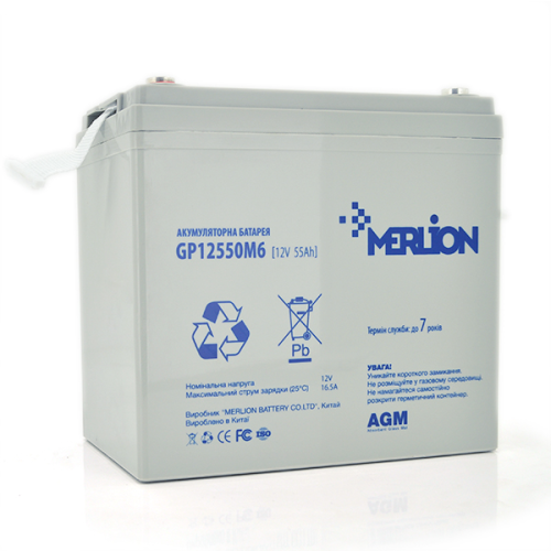 Акумуляторна батарея MERLION GP12550M6, AGM, 12V, 55Ah, Q1/48