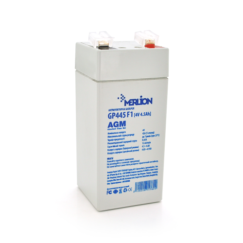 Акумуляторна батарея MERLION GP445F1, AGM, 4V, 4.5Ah, Q30/1800