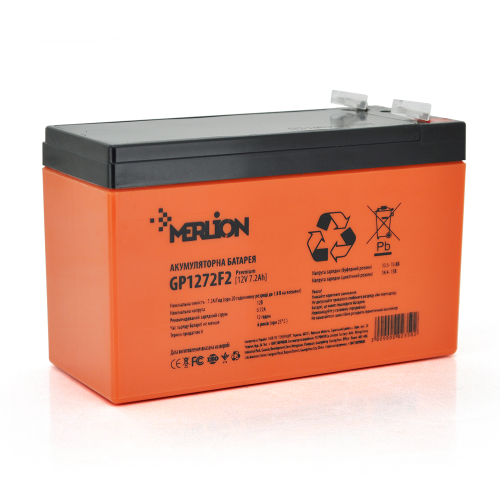 Акумуляторна батарея MERLION GP1272F2 PREMIUM, AGM, 12V, 7.2Ah, Orange, Q10/420