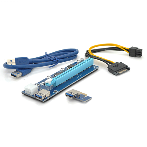 Riser PCI-EX, x1=&gt;x16, 6-pin, SATA=&gt;6Pin, USB 3.0 AM-AM 0,6 м (синій), конденсатори CS 220 16V, Пакет