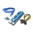 Райзер Voltronic, PCI-EX, x1 to x16, 6-pin, SATA to 6-pin, USB 3.0 Type-A (M) to USB Type-A (M), 0.6м (синій), конденсатори 270, Пакет