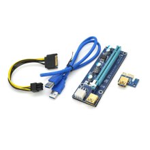 Райзер Voltronic, PCI-EX, x1 to x16, 6-pin, SATA to 6-pin, USB 3.0 Type-A (M) to USB Type-A (M), 0.6м (синій), конденсатори 270, Пакет