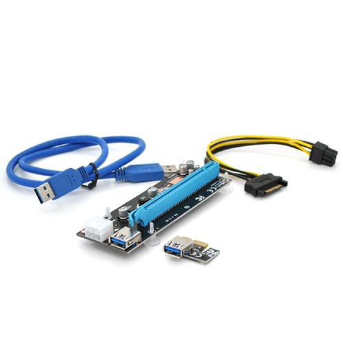 Riser PCI-EX, x1=&gt;x16, 6-pin, SATA=&gt;6Pin, USB 3.0 AM-AM 0,6 м (чорний), конденсатори CS 330 16V, Пакет
