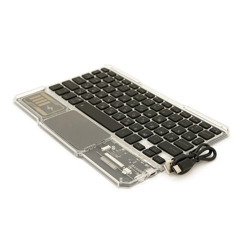 Клавіатура бездротова Voltronic YT-K333, розкладна, 78 клавіш, Touchpad, 2.4G, вбудований акумулятор, Black/Transparent, Box