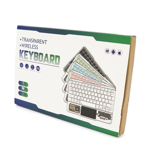 Клавіатура бездротова Voltronic YT-K333, розкладна, 78 клавіш, Touchpad, 2.4G, вбудований акумулятор, Black/Transparent, Box