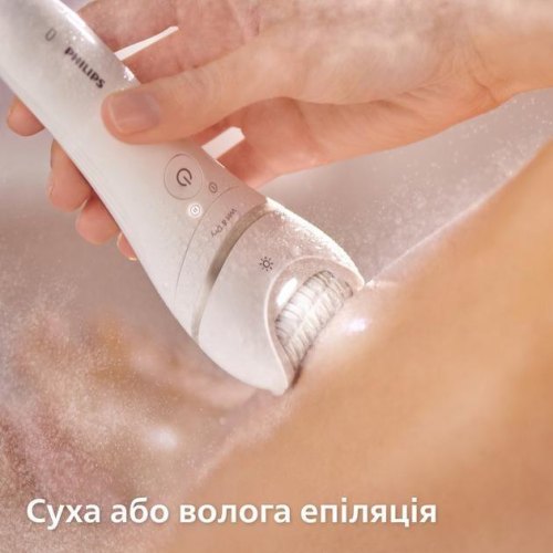 Епілятор дисковий Philips Series 9000, акумулятор, 32 пінцети, волога/суха епіляція, 6 насадок, футляр, білий (BRE770/92)