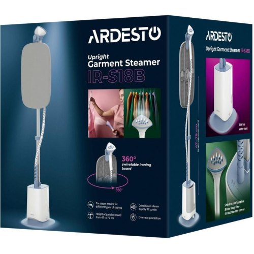 Відпарювач вертикальний Ardesto IR-S18B, 1800Вт, 1800мл, дошка, нержавіюча сталь, білий/сірий