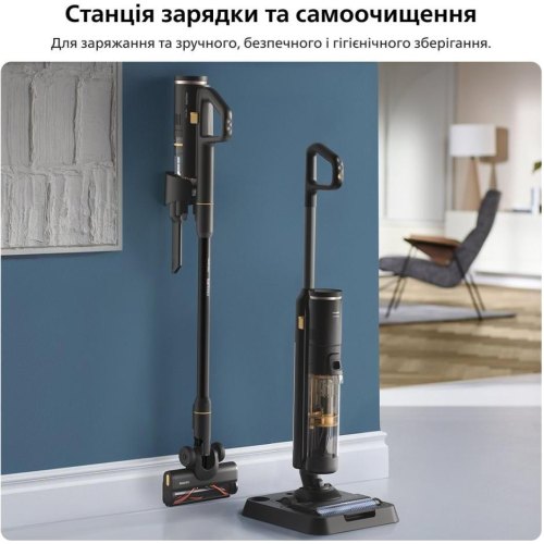 Пилосос бездротовий Philips Series 7000 AquaTrio, вологе прибирання, контейнер 0.42л, робота до 45хв, PowerCyclone Aqua, чорний (XW7264/11)