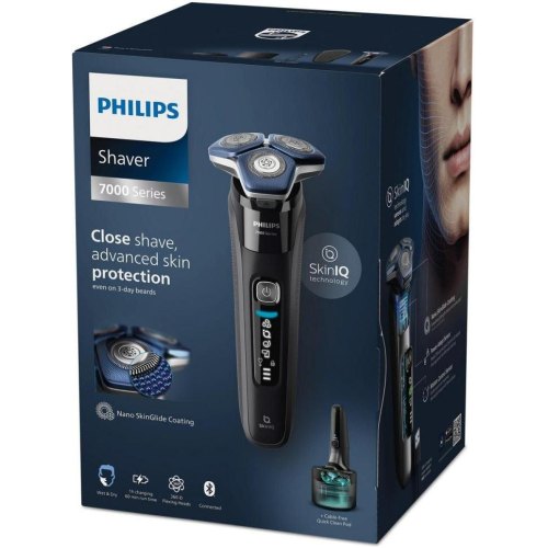 Бритва електрична, роторна Philips Series 7000 SkinIQ,  4 головки для бриття, Li-Ion, сухе/вологе бриття, тример, чохол, чорна (S7886/55)