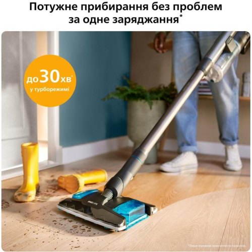 Пилосос бездротовий Philips Complete Series 8000, вологе прибирання, контейнер 0.6л, робота до 30хв, чорно-блакитний (XC8157/01)