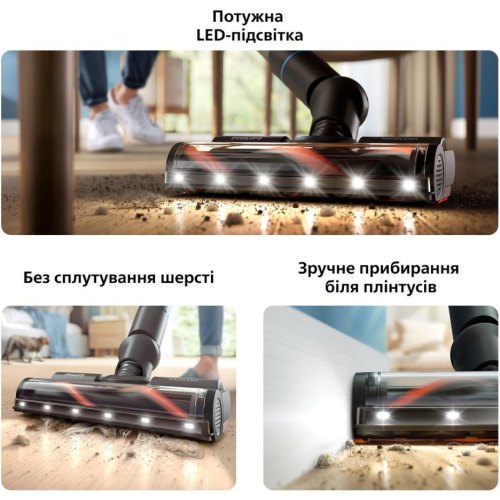 Пилосос бездротовий Philips Complete Series 8000, вологе прибирання, контейнер 0.6л, робота до 30хв, чорно-блакитний (XC8157/01)