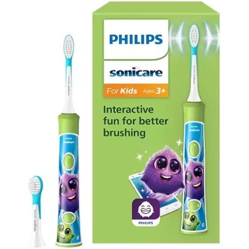 Електрична зубна щітка Philips Sonicare For Kids, 62000 коливань на хвилину, 2 насадки, світло-зелена (HX6352/11)