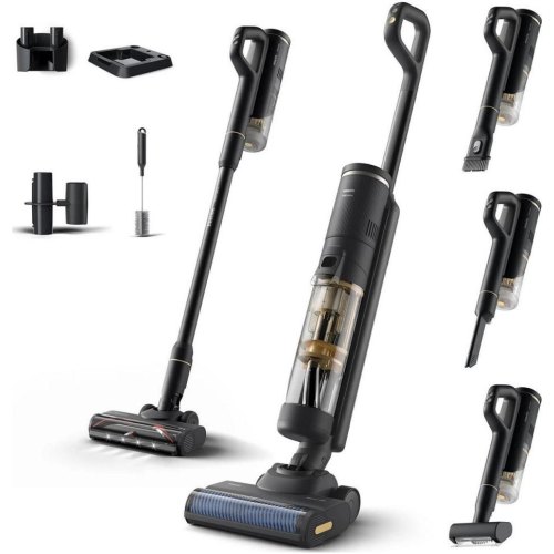 Пилосос бездротовий Philips AquaTrio, вологе прибирання, контейнер 0.42л, робота до 25хв, PowerCyclone Aqua, турборежим, чорний (XW7264/10)