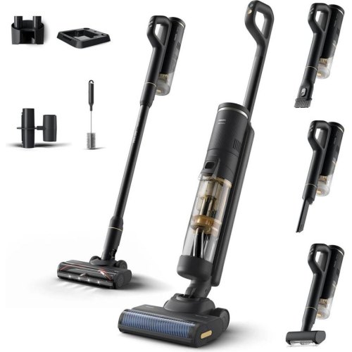 Пилосос бездротовий Philips AquaTrio, вологе прибирання, контейнер 0.42л, робота до 25хв, PowerCyclone Aqua, турборежим, чорний (XW7264/10)