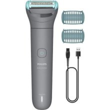 Тример Philips Series 3000, для тіла, акумулятор, 2 насадки, сталь, сірий