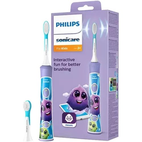 Електрична зубна щітка Philips Sonicare For Kids, 62000 коливань на хвилину, 2 насадки, фіолетова (HX6322/12)