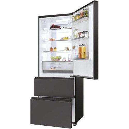 Холодильник багатодверний Haier HTR5719ENPT, холодильник 354л, морозилка 174л, А+, NF, інвертор, 3 дверей, дисплей, чорний