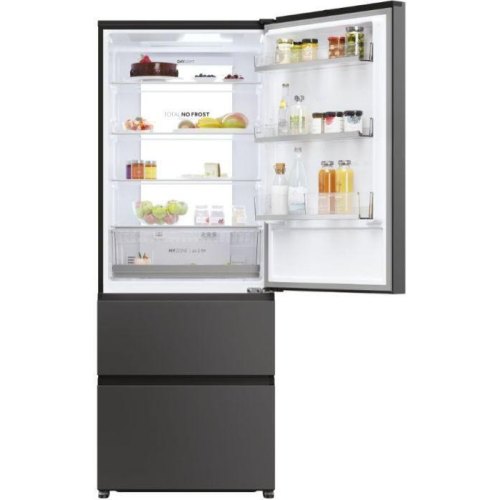 Холодильник багатодверний Haier HTR5719ENPT, холодильник 354л, морозилка 174л, А+, NF, інвертор, 3 дверей, дисплей, чорний