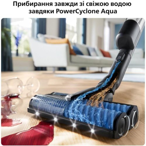 Пилосос бездротовий Philips AquaTrio, вологе прибирання, контейнер 0.42л, робота до 25хв, PowerCyclone Aqua, чорний (XW9463/11)