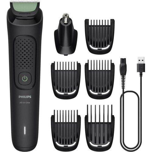 Тример Philips All-in-One Trimmer 3000 Series, для обличчя/голови/носа, акумулятор, 7 насадок, сталь, чорний (MG3920/15)