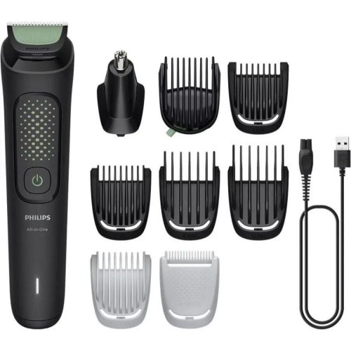 Тример Philips All-in-One Trimmer 3000 Series, для обличчя/голови/тіла, акумулятор, 9 насадок, сталь, чорний (MG3945/15)