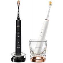 Набір електричних зубних щіток Philips Sonicare DiamondClean 9000 Series, 62000 коливань на хвилину, 1 насадка, 2шт в наборі, чорна/біла (HX9914/69)