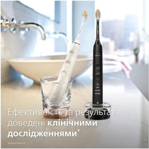 Набір електричних зубних щіток Philips Sonicare DiamondClean 9000 Series, 62000 коливань на хвилину, 1 насадка, 2шт в наборі, чорна/біла (HX9914/69)