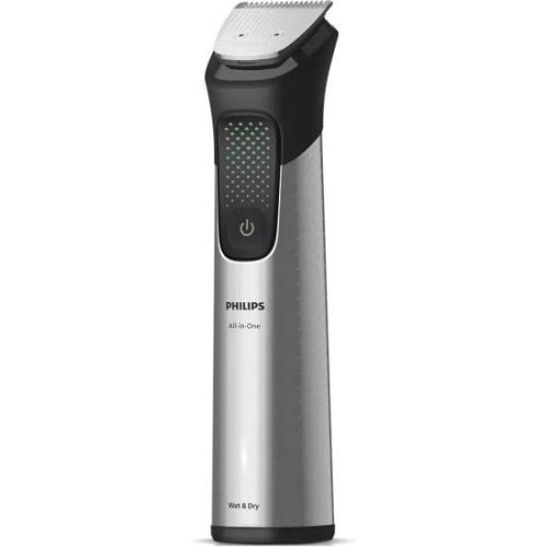 Тример Philips Series 9000, для бороди/голови/тіла, 15 насадок, OneBlade в комплекті, сталь, сірий (MG9558/15)