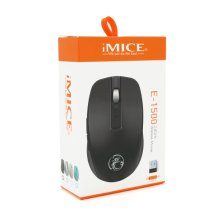 Миша бездротова iMICE E-1500, 6 кнопок, 800/1200/1600 DPI, 2.4GHz, 10м, Rechargable, Black, BOX, Q100