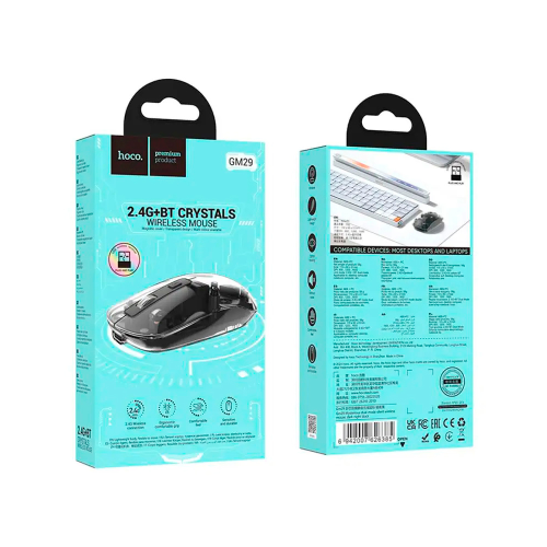Миша бездротова HOCO GM29, 1600 DPI, 2.4GHz, Black/Transparet, Blister