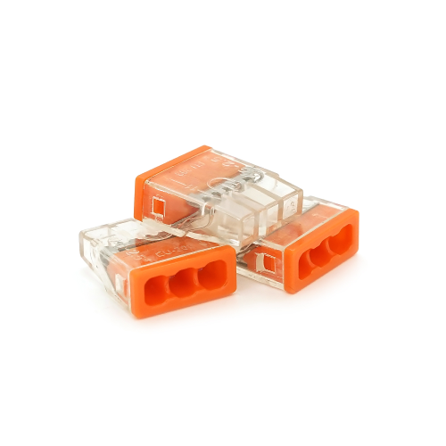 Самозатискна клема Voltronic, аналог WAGO К773-203, 3-pin, прозоро-помаранчева
