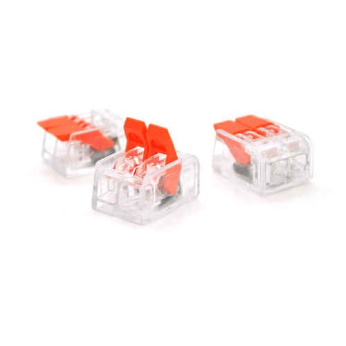 Клема з натискними затискачами Voltronic, аналог WAGO K221-412, для розподільчих коробок, 2-pin, прозоро-помаранчева