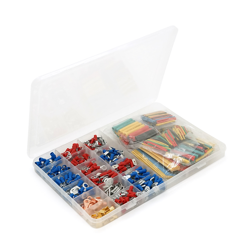 Набір клем холодного пресування Voltronic, в боксі, з набором термозбіжних кольорових трубок, 678шт