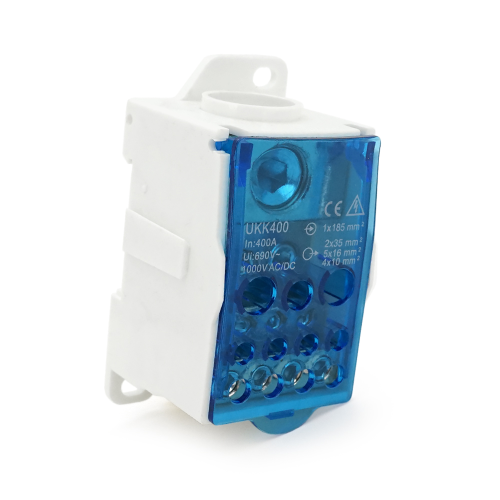 Паралельний розгалужувач-спліттер кабелів CHNT UKK400, 11 виходів (латунь), AC690V, 400А, Blue