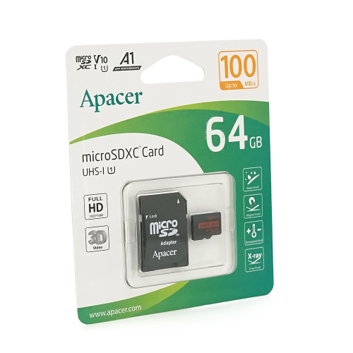 Карта пам'яті Apacer, 64GB, microSDHC, Class 10 UHS-I