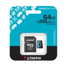 Карта пам'яті Kingston Canvas GO! Plus, 64GB, microSDHC, Class 10 UHS-I U3, Read 200MB/s
