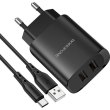 Мережевий зарядний пристрій Borofone BN2 2xUSB-A 2.1A Black Type-C cable (BN2TB)