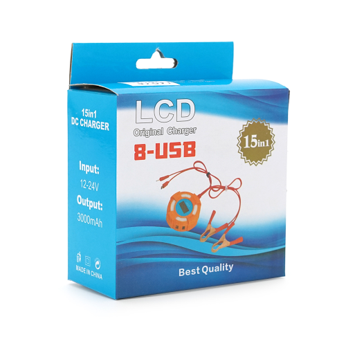 Портативний хаб Voltronic, із крокодилами, на 8xUSB 2.0, LCD-дисплей, живлення 12В, Red, Box