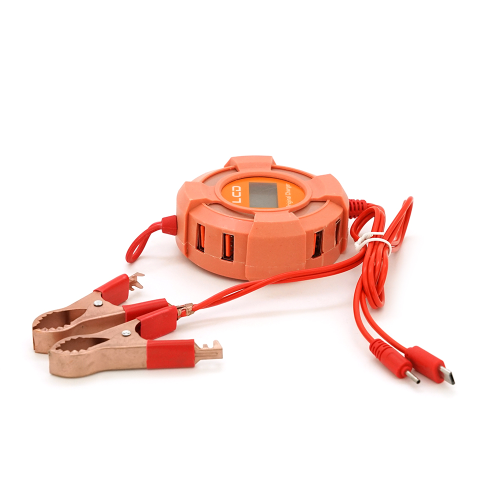 Портативний хаб Voltronic, із крокодилами, на 8xUSB 2.0, LCD-дисплей, живлення 12В, Red, Box