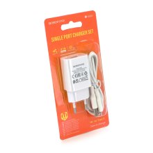 Мережевий зарядний пристрій BOROFONE BA68A, 1xUSB, кабель USB Type-C, 2.1A, довжина кабелю 1м, White, Blister-box
