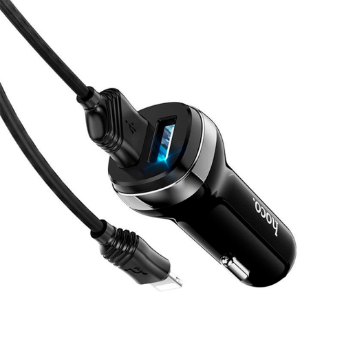 Автомобільний зарядний пристрій HOCO Z40, 2xUSB, кабель Lightning, 2.4A, кабель 1м, Black, Box