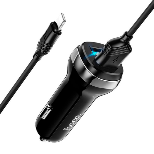Автомобільний зарядний пристрій HOCO Z40, 2xUSB, кабель Lightning, 2.4A, кабель 1м, Black, Box