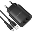 Мережевий зарядний пристрій Borofone BN2 Super Fast 2xUSB-A 2.1A Black Micro-USB cable (BN2MB)