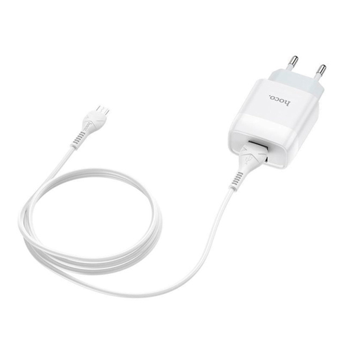 Мережевий зарядний пристрій HOCO C73A, 2xUSB, 2.4A, кабель MicroUSB, довжина кабелю 1м, White, Blister