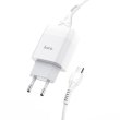 Мережевий зарядний пристрій HOCO C73A, 2xUSB, 2.4A, кабель MicroUSB, довжина кабелю 1м, White, Blister