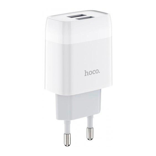 Мережевий зарядний пристрій HOCO C73A, 2xUSB, 2.4A, кабель MicroUSB, довжина кабелю 1м, White, Blister