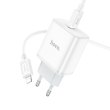 Мережевий зарядний пристрій HOCO C104A, 1xUSB Type-C, кабель Lightning, PD 20W, довжина кабелю 1м, White, Box