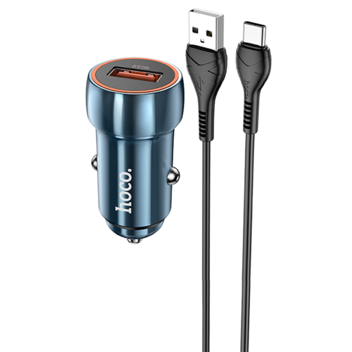 Автомобільний зарядний пристрій HOCO Z46, 1xUSB, кабель USB Type-C, 18W, кабель 1м, Blue, Box