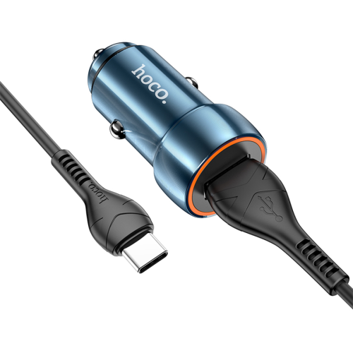 Автомобільний зарядний пристрій HOCO Z46, 1xUSB, кабель USB Type-C, 18W, кабель 1м, Blue, Box