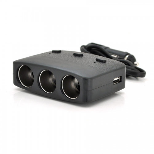 Автомобільний зарядний пристрій-розгалужувач Olesson 1636, 3x12V/2xUSB, Black, Blister